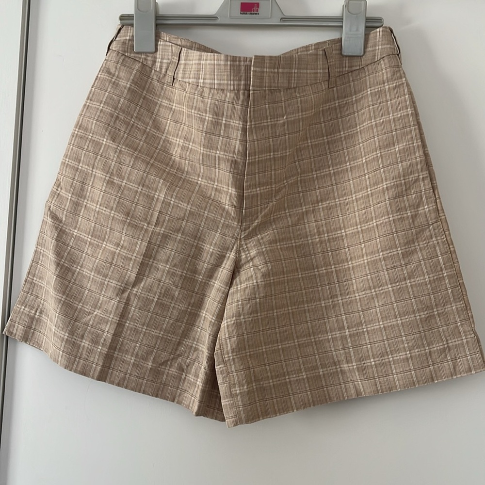COS Men's Shorts Beige/White Check Linen/Cotton Chino Flat Front Size:33R